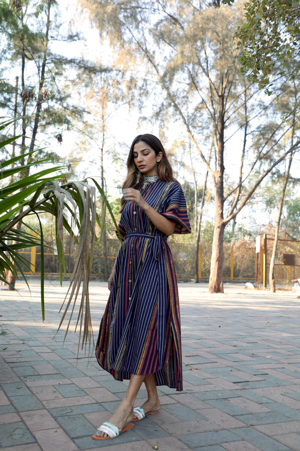 Kapaas_Indigo Striped Kaftan Dress